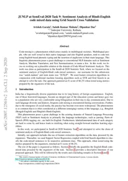 JUNLP@SemEval-2020 Task 9:Sentiment Analysis of Hindi-English code mixed
  data using Grid Search Cross Validation