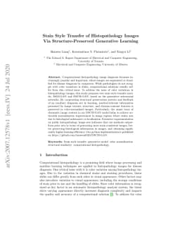 Stain Style Transfer of Histopathology Images Via Structure-Preserved
  Generative Learning