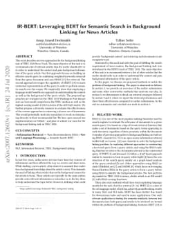 IR-BERT: Leveraging BERT for Semantic Search in Background Linking for
  News Articles