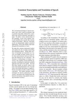 Consistent Transcription and Translation of Speech