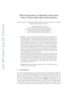 MP3 Compression To Diminish Adversarial Noise in End-to-End Speech
  Recognition