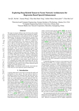 Exploring Deep Hybrid Tensor-to-Vector Network Architectures for
  Regression Based Speech Enhancement