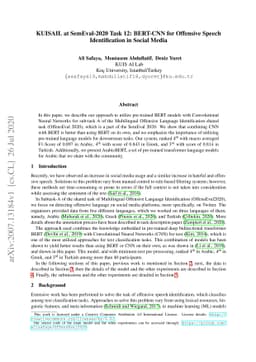 KUISAIL at SemEval-2020 Task 12: BERT-CNN for Offensive Speech
  Identification in Social Media