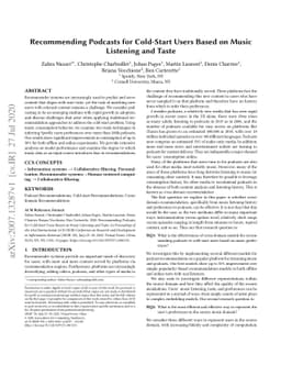 Recommending Podcasts for Cold-Start Users Based on Music Listening and
  Taste