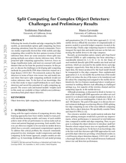 Split Computing for Complex Object Detectors: Challenges and Preliminary
  Results
