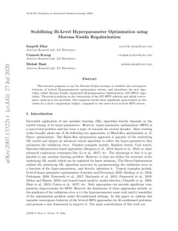 Stabilizing Bi-Level Hyperparameter Optimization using Moreau-Yosida
  Regularization
