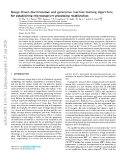 Image-driven discriminative and generative machine learning algorithms
  for establishing microstructure-processing relationships