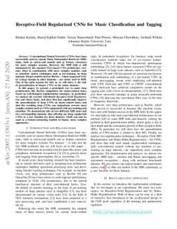 Receptive-Field Regularized CNNs for Music Classification and Tagging