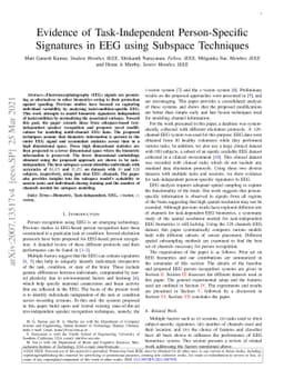 Evidence of Task-Independent Person-Specific Signatures in EEG using
  Subspace Techniques