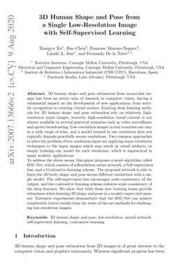 3D Human Shape and Pose from a Single Low-Resolution Image with
  Self-Supervised Learning