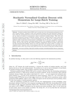 Stochastic Normalized Gradient Descent with Momentum for Large-Batch
  Training