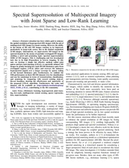 Spectral Superresolution of Multispectral Imagery with Joint Sparse and
  Low-Rank Learning