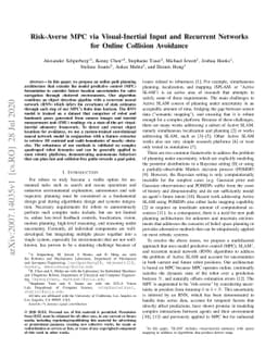 Risk-Averse MPC via Visual-Inertial Input and Recurrent Networks for
  Online Collision Avoidance