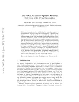 DeScarGAN: Disease-Specific Anomaly Detection with Weak Supervision