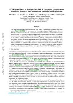 ECNU-SenseMaker at SemEval-2020 Task 4: Leveraging Heterogeneous
  Knowledge Resources for Commonsense Validation and Explanation