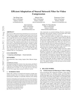 Efficient Adaptation of Neural Network Filter for Video Compression