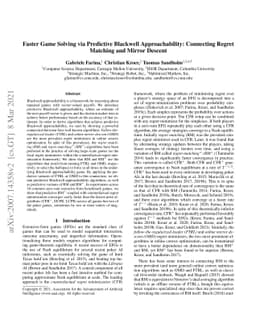 Faster Game Solving via Predictive Blackwell Approachability: Connecting
  Regret Matching and Mirror Descent