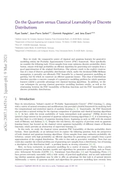 On the Quantum versus Classical Learnability of Discrete Distributions