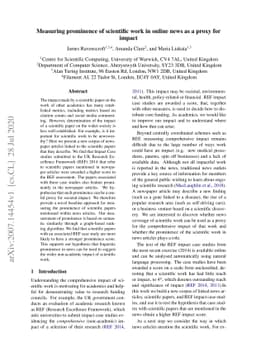 Measuring prominence of scientific work in online news as a proxy for
  impact