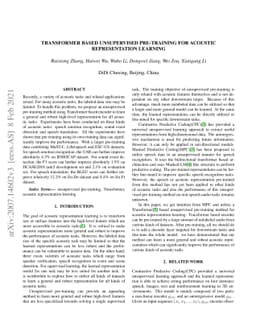 Transformer based unsupervised pre-training for acoustic representation
  learning