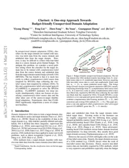 Clarinet: A One-step Approach Towards Budget-friendly Unsupervised
  Domain Adaptation