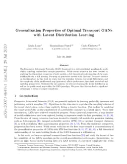 Generalization Properties of Optimal Transport GANs with Latent
  Distribution Learning