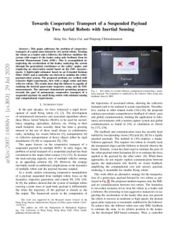 Towards Cooperative Transport of a Suspended Payload via Two Aerial
  Robots with Inertial Sensing