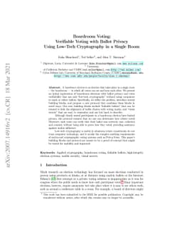Boardroom Voting: Verifiable Voting with Ballot Privacy Using Low-Tech
  Cryptography in a Single Room