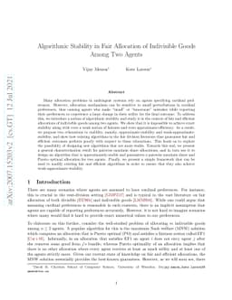 Algorithmic Stability in Fair Allocation of Indivisible Goods Among Two
  Agents