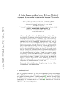 A Data Augmentation-based Defense Method Against Adversarial Attacks in
  Neural Networks