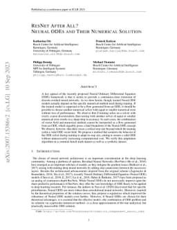 ResNet After All? Neural ODEs and Their Numerical Solution