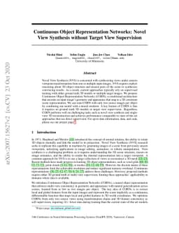 Continuous Object Representation Networks: Novel View Synthesis without
  Target View Supervision