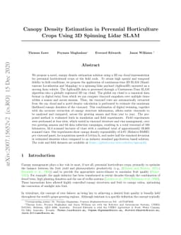 Canopy Density Estimation in Perennial Horticulture Crops Using 3D
  Spinning Lidar SLAM