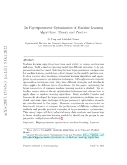 On Hyperparameter Optimization of Machine Learning Algorithms: Theory
  and Practice
