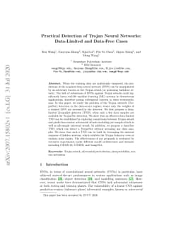 Practical Detection of Trojan Neural Networks: Data-Limited and
  Data-Free Cases