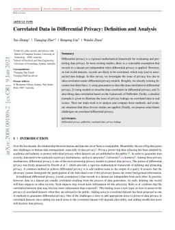 Correlated Data in Differential Privacy: Definition and Analysis