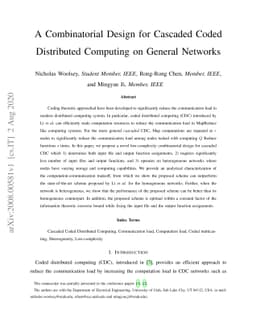 A Combinatorial Design for Cascaded Coded Distributed Computing on
  General Networks