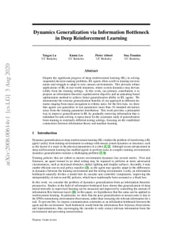 Dynamics Generalization via Information Bottleneck in Deep Reinforcement
  Learning