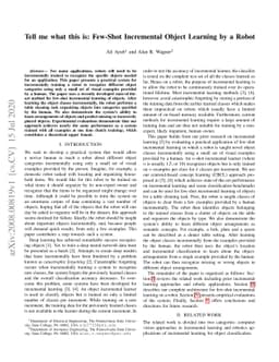 Tell me what this is: Few-Shot Incremental Object Learning by a Robot