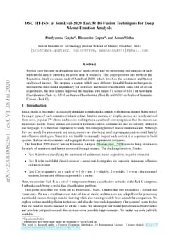 DSC IIT-ISM at SemEval-2020 Task 8: Bi-Fusion Techniques for Deep Meme
  Emotion Analysis