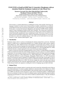 ULD@NUIG at SemEval-2020 Task 9: Generative Morphemes with an Attention
  Model for Sentiment Analysis in Code-Mixed Text