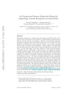 An Unsupervised Domain Adaptation Scheme for Single-Stage Artwork
  Recognition in Cultural Sites