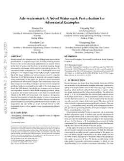 Adv-watermark: A Novel Watermark Perturbation for Adversarial Examples