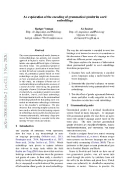 An exploration of the encoding of grammatical gender in word embeddings