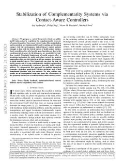 Stabilization of Complementarity Systems via Contact-Aware Controllers
