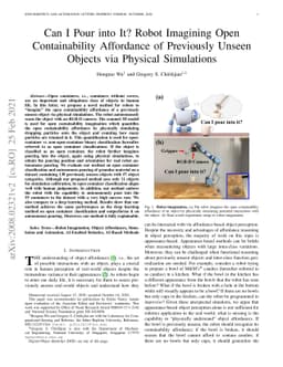 Can I Pour into It? Robot Imagining Open Containability Affordance of
  Previously Unseen Objects via Physical Simulations