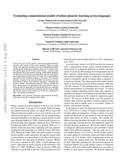 Evaluating computational models of infant phonetic learning across
  languages