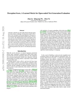 Perception Score, A Learned Metric for Open-ended Text Generation
  Evaluation