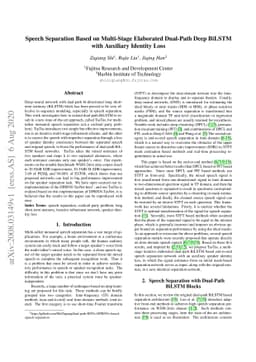 Speech Separation Based on Multi-Stage Elaborated Dual-Path Deep BiLSTM
  with Auxiliary Identity Loss