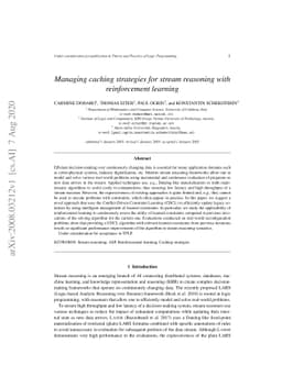 Managing caching strategies for stream reasoning with reinforcement
  learning